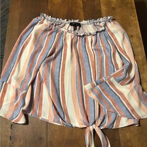 BCX Multicolored Tie Front Casual Blouse